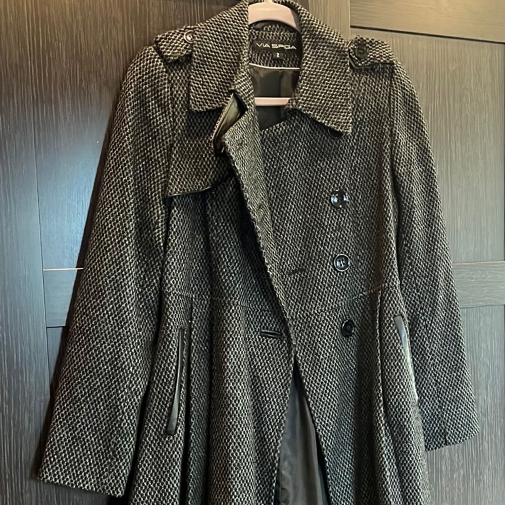 Via Spiga pea coat with leather details